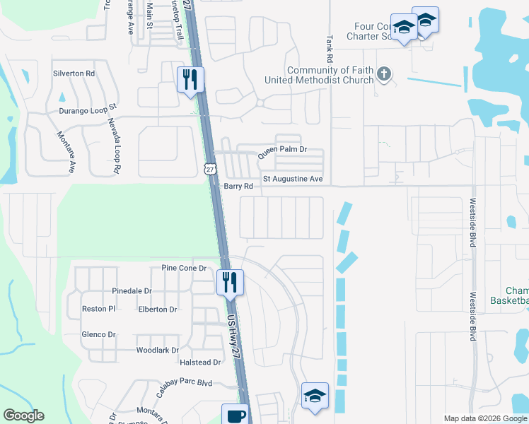 map of restaurants, bars, coffee shops, grocery stores, and more near 147 Sevilla Avenue in Davenport