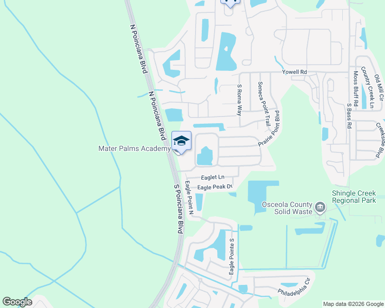 map of restaurants, bars, coffee shops, grocery stores, and more near 305 Indian Point Circle in Kissimmee