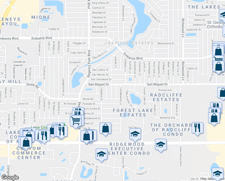 map of restaurants, bars, coffee shops, grocery stores, and more near 8930 Farmington Lane in Port Richey