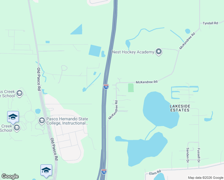 map of restaurants, bars, coffee shops, grocery stores, and more near 8877 McKendree Road in Wesley Chapel