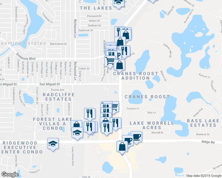 map of restaurants, bars, coffee shops, grocery stores, and more near Miguel PI in Port Richey