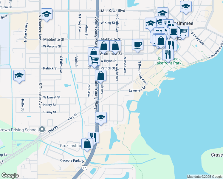 map of restaurants, bars, coffee shops, grocery stores, and more near 921 West Penfield Street in Kissimmee