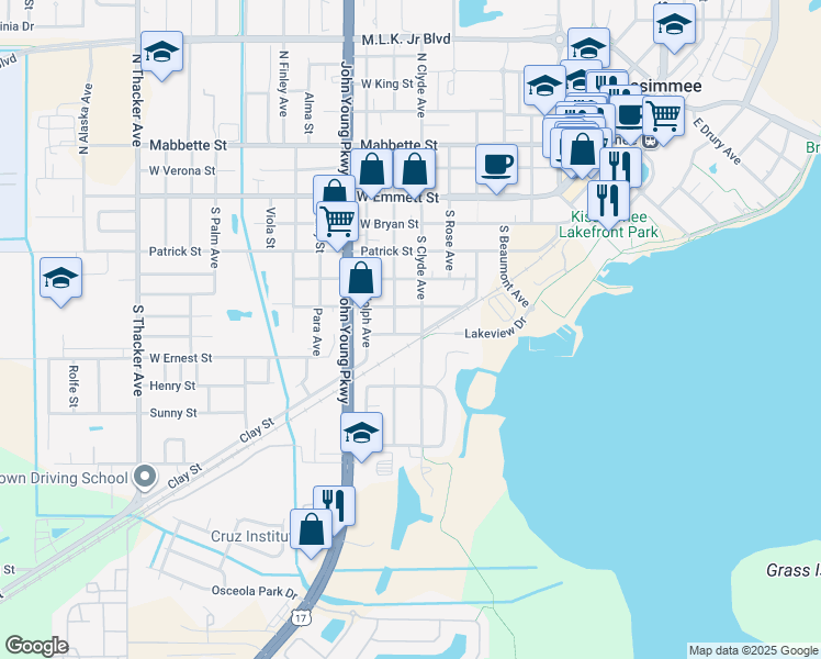 map of restaurants, bars, coffee shops, grocery stores, and more near 909 West Penfield Street in Kissimmee