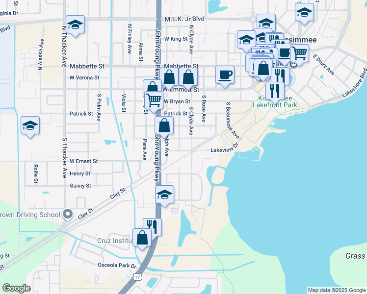 map of restaurants, bars, coffee shops, grocery stores, and more near 921 West Penfield Street in Kissimmee