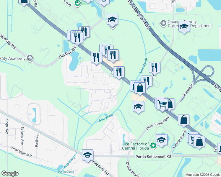map of restaurants, bars, coffee shops, grocery stores, and more near 2051 Grand Oak Drive in Kissimmee