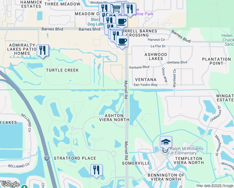 map of restaurants, bars, coffee shops, grocery stores, and more near 4306 Collingtree Drive in Rockledge