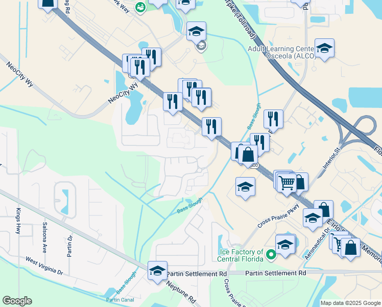 map of restaurants, bars, coffee shops, grocery stores, and more near 2027 Grand Oak Drive in Kissimmee