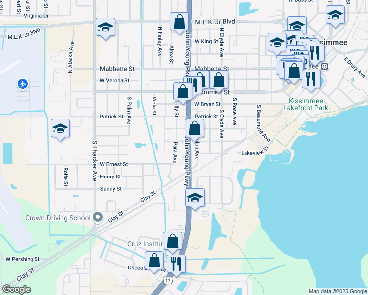 map of restaurants, bars, coffee shops, grocery stores, and more near 501 Para Avenue in Kissimmee