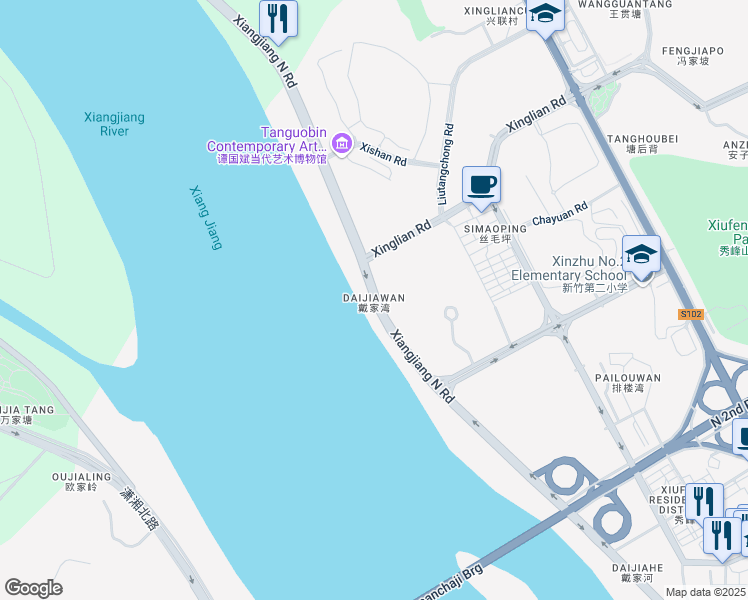 map of restaurants, bars, coffee shops, grocery stores, and more near Xiang Jiang Bei Lu in Chang Sha Shi
