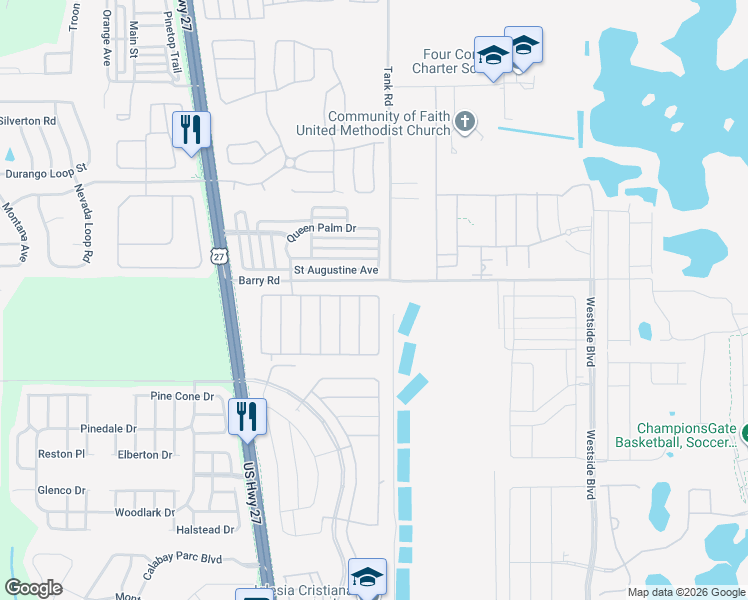 map of restaurants, bars, coffee shops, grocery stores, and more near 1112 Solana Circle in Davenport