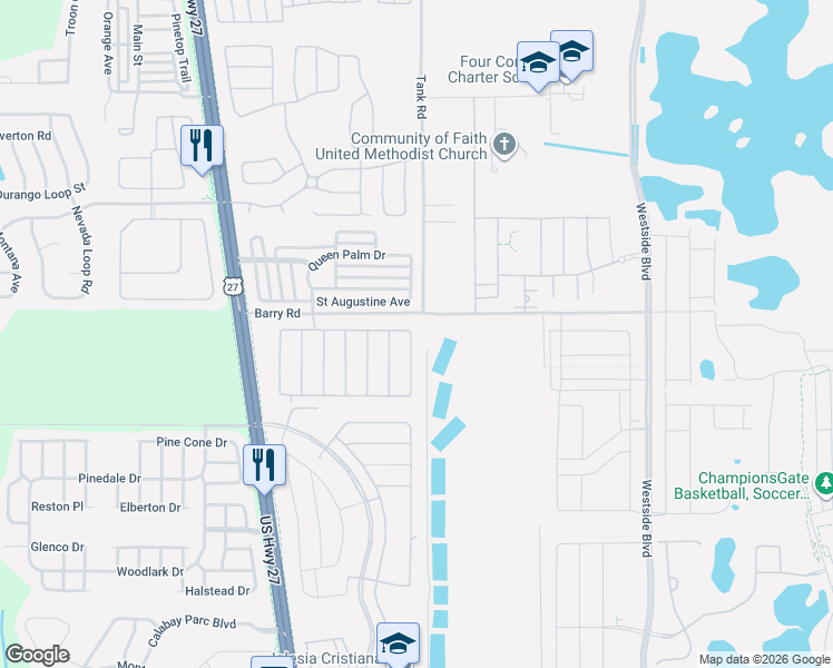 map of restaurants, bars, coffee shops, grocery stores, and more near 1112 Solana Circle in Davenport