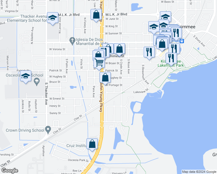 map of restaurants, bars, coffee shops, grocery stores, and more near 1107 West Penfield Street in Kissimmee