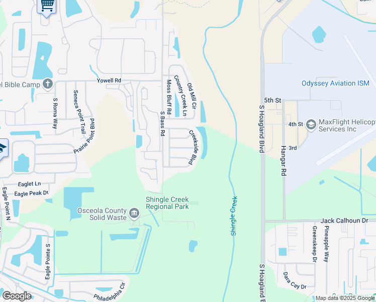 map of restaurants, bars, coffee shops, grocery stores, and more near 4341 Creekside Boulevard in Kissimmee