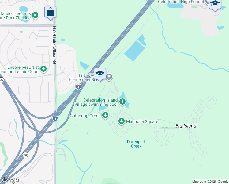 map of restaurants, bars, coffee shops, grocery stores, and more near Interstate 4 in Kissimmee