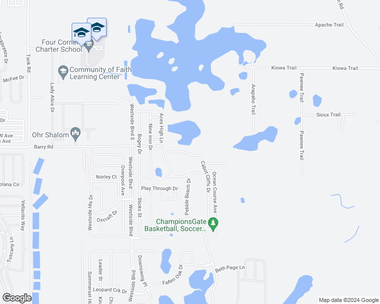 map of restaurants, bars, coffee shops, grocery stores, and more near 8943 Cabot Cliffs Drive in Four Corners
