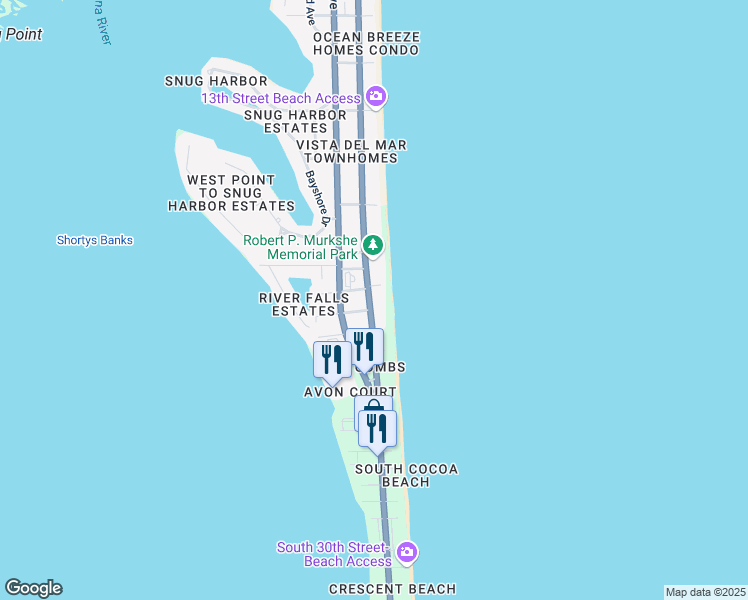 map of restaurants, bars, coffee shops, grocery stores, and more near 1700 Olive Street in Cocoa Beach