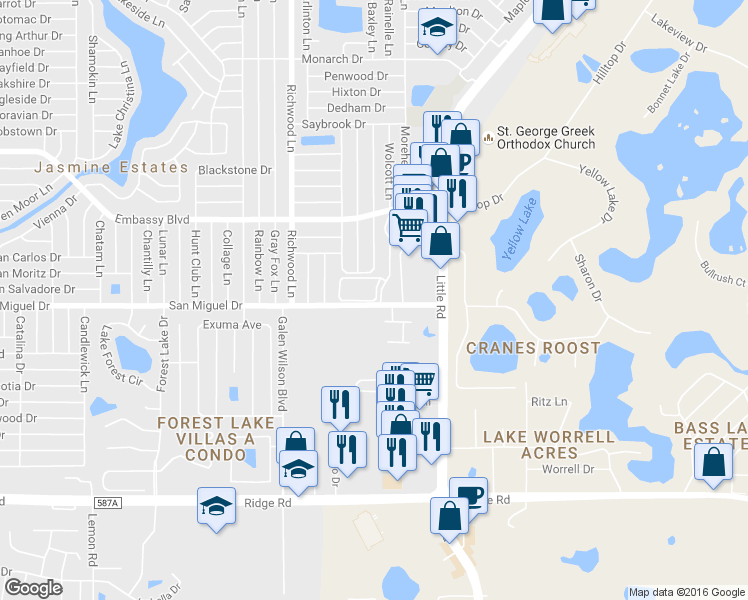 map of restaurants, bars, coffee shops, grocery stores, and more near 8332 Alnwick Circle in Port Richey