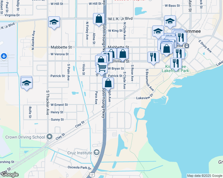 map of restaurants, bars, coffee shops, grocery stores, and more near 1103 West Portage Street in Kissimmee