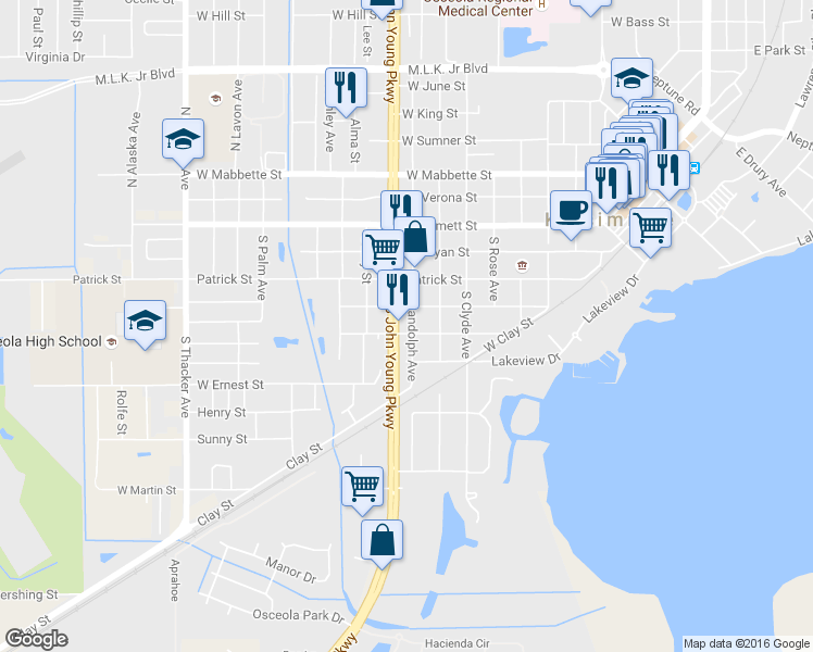 map of restaurants, bars, coffee shops, grocery stores, and more near 1103 West Portage Street in Kissimmee