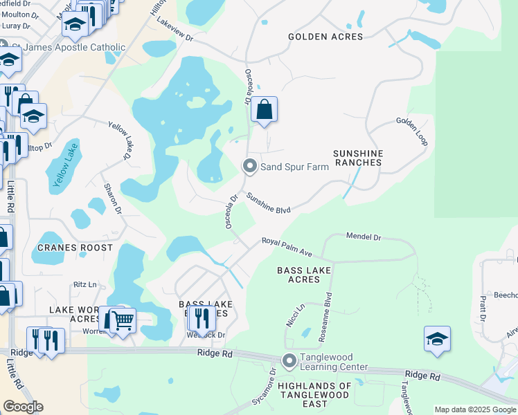 map of restaurants, bars, coffee shops, grocery stores, and more near 9018 Sunshine Boulevard in New Port Richey