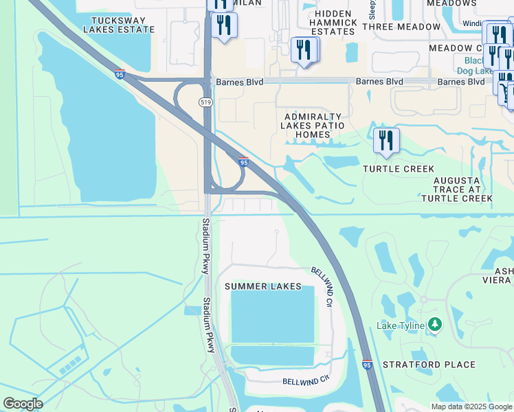 map of restaurants, bars, coffee shops, grocery stores, and more near 4125 Bond Avenue in Rockledge