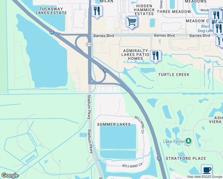 map of restaurants, bars, coffee shops, grocery stores, and more near 4125 Bond Avenue in Rockledge