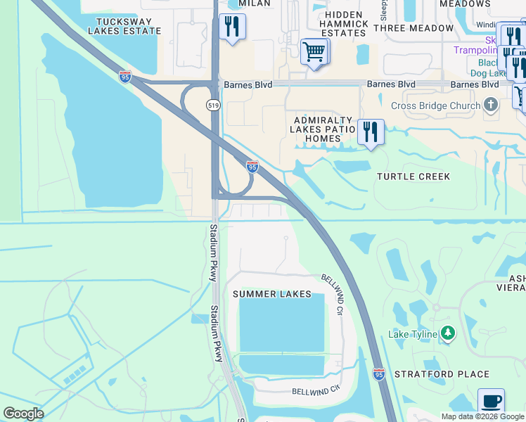 map of restaurants, bars, coffee shops, grocery stores, and more near 4125 Bond Avenue in Rockledge