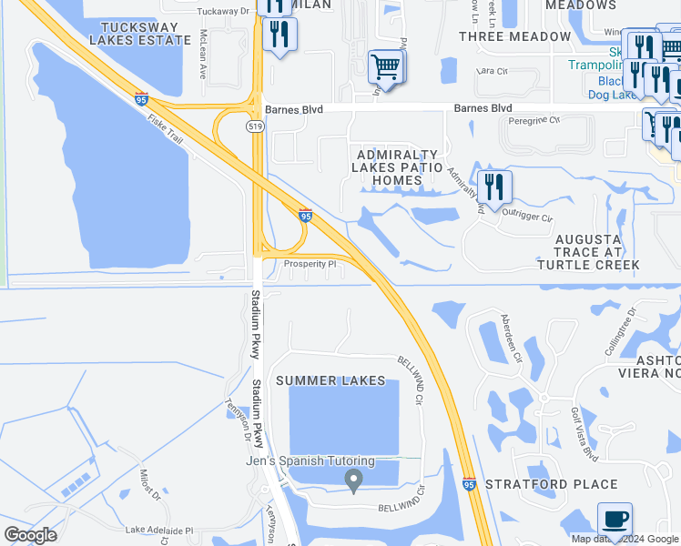 map of restaurants, bars, coffee shops, grocery stores, and more near 4170 Dividend Avenue in Rockledge