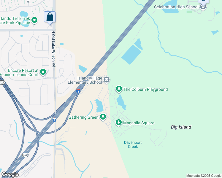 map of restaurants, bars, coffee shops, grocery stores, and more near Interstate 4 in Kissimmee