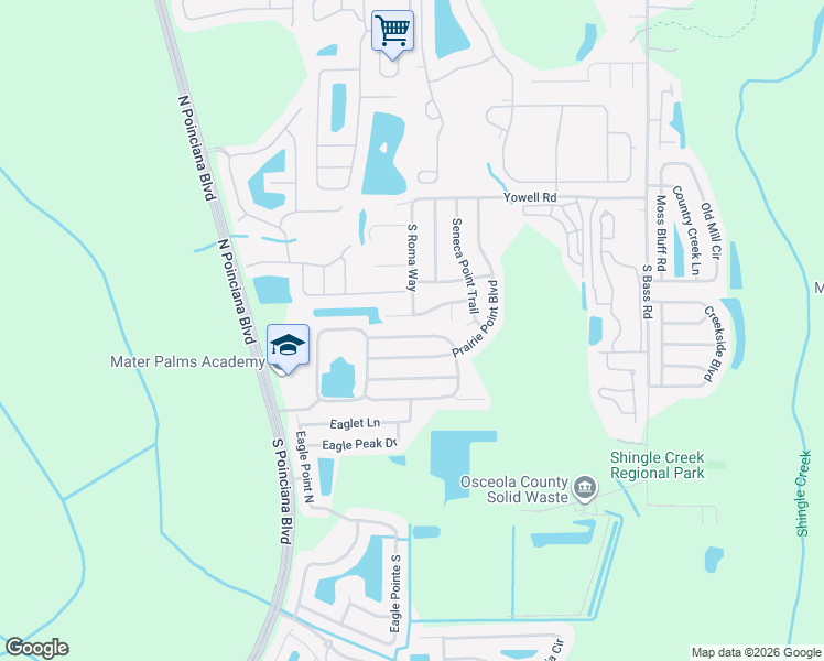 map of restaurants, bars, coffee shops, grocery stores, and more near 4690 Cheyenne Point Trail in Kissimmee