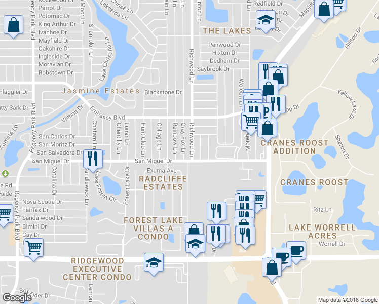map of restaurants, bars, coffee shops, grocery stores, and more near 9027 Richwood Lane in Port Richey