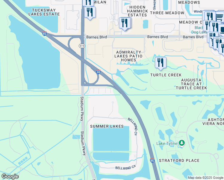 map of restaurants, bars, coffee shops, grocery stores, and more near 4163 Dividend Avenue in Rockledge