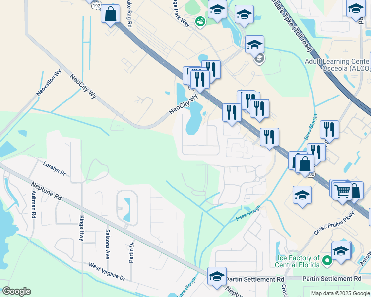 map of restaurants, bars, coffee shops, grocery stores, and more near 1902 Magical Lane in Kissimmee