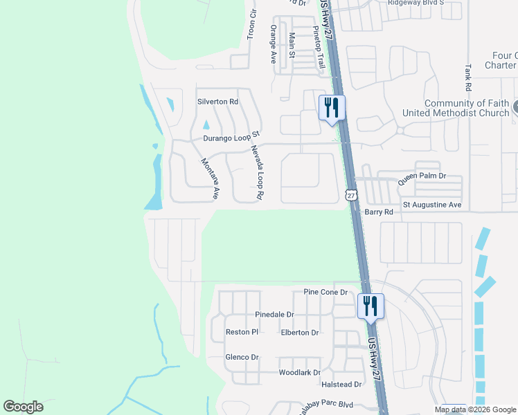 map of restaurants, bars, coffee shops, grocery stores, and more near 314 Nevada Loop Road in Davenport