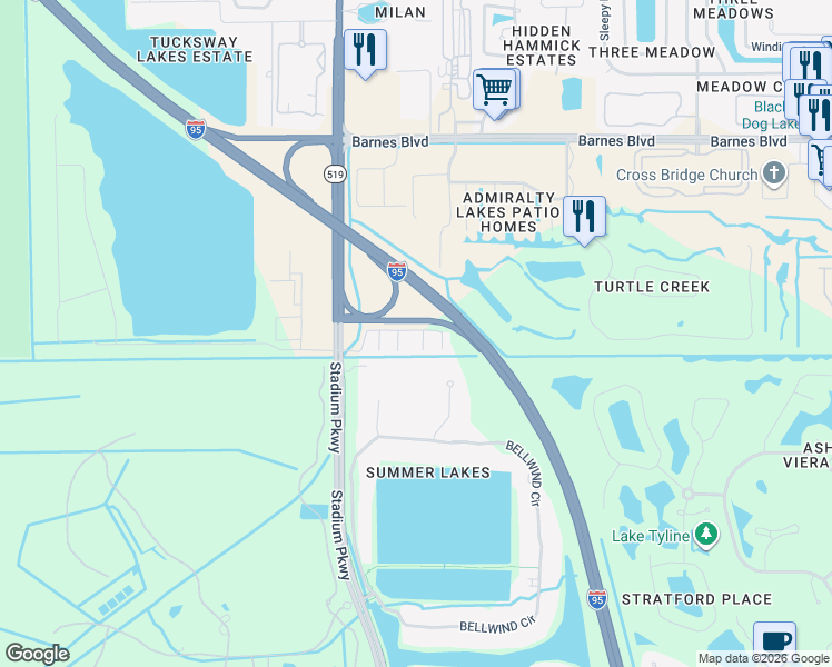 map of restaurants, bars, coffee shops, grocery stores, and more near 4125 Bond Avenue in Rockledge