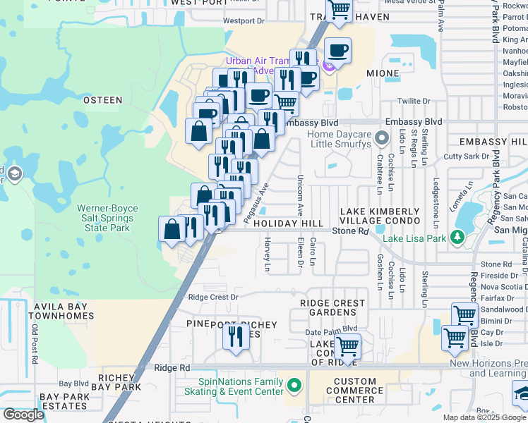 map of restaurants, bars, coffee shops, grocery stores, and more near 6265 Gainsboro Drive in Port Richey
