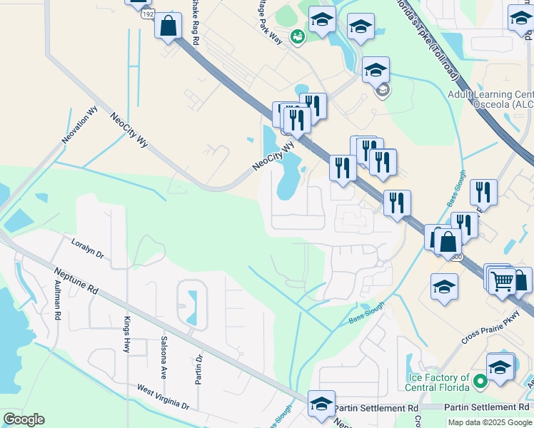 map of restaurants, bars, coffee shops, grocery stores, and more near 301 Magical Way in Kissimmee