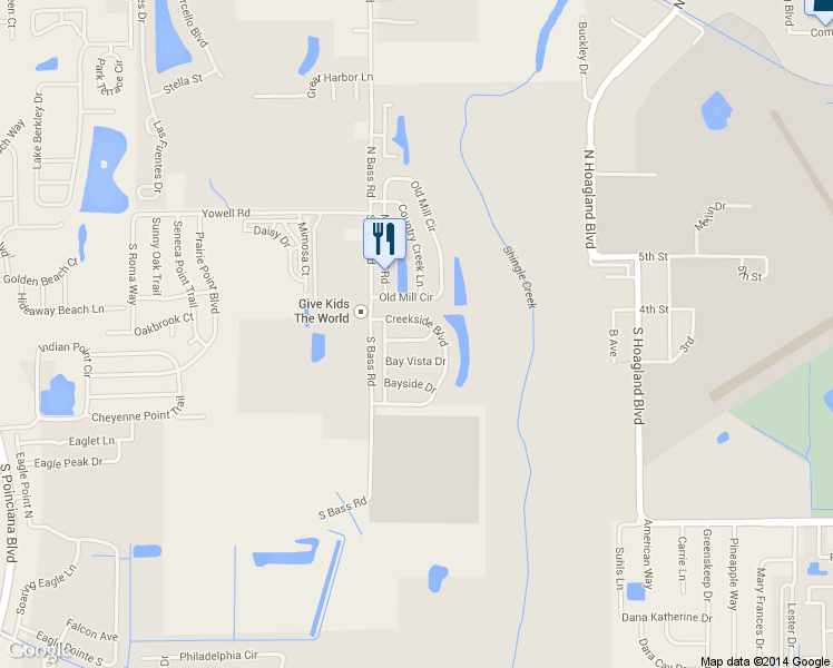 map of restaurants, bars, coffee shops, grocery stores, and more near 4309 Bay Brook Drive in Kissimmee