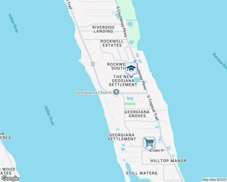 map of restaurants, bars, coffee shops, grocery stores, and more near 3900 County Road 3 in Merritt Island