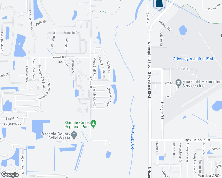 map of restaurants, bars, coffee shops, grocery stores, and more near 4335 Creekside Boulevard in Kissimmee