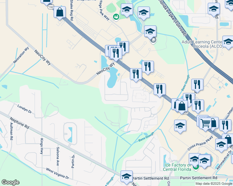 map of restaurants, bars, coffee shops, grocery stores, and more near 1922 Magical Lane in Kissimmee