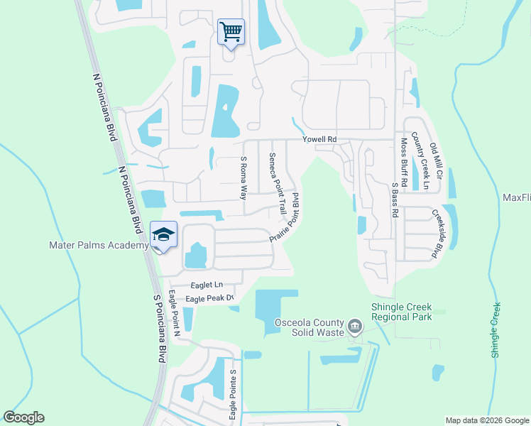 map of restaurants, bars, coffee shops, grocery stores, and more near 4510 Oakbrook Court in Kissimmee