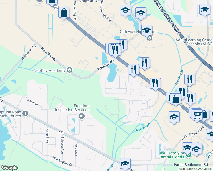 map of restaurants, bars, coffee shops, grocery stores, and more near 1902 Magical Lane in Kissimmee
