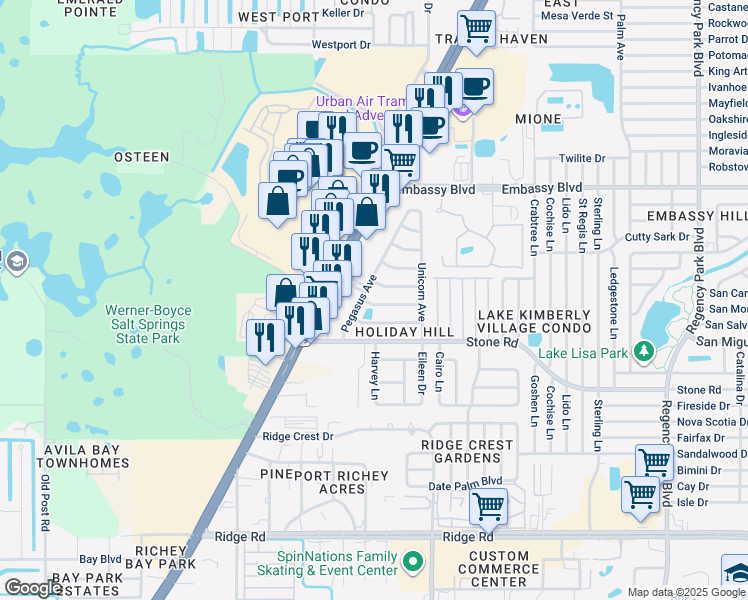 map of restaurants, bars, coffee shops, grocery stores, and more near 6325 Hyperion Drive in Port Richey