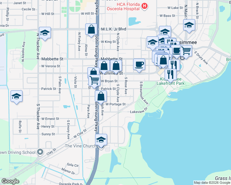 map of restaurants, bars, coffee shops, grocery stores, and more near 919 Patrick Street in Kissimmee