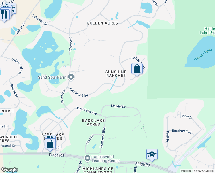 map of restaurants, bars, coffee shops, grocery stores, and more near 9125 Sunshine Boulevard in New Port Richey