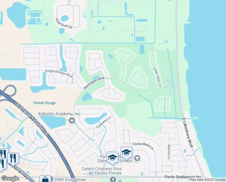 map of restaurants, bars, coffee shops, grocery stores, and more near 2706 Wortham Lane in Kissimmee