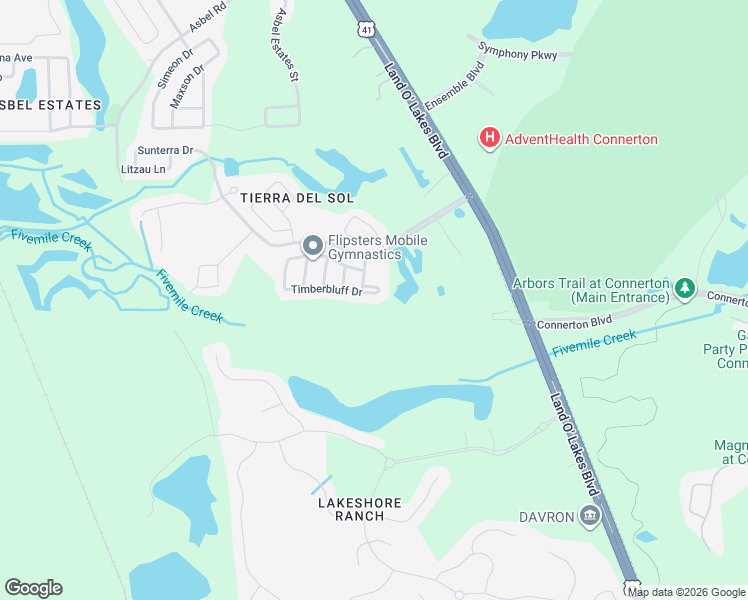 map of restaurants, bars, coffee shops, grocery stores, and more near 19812 Timberbluff Drive in Land O' Lakes