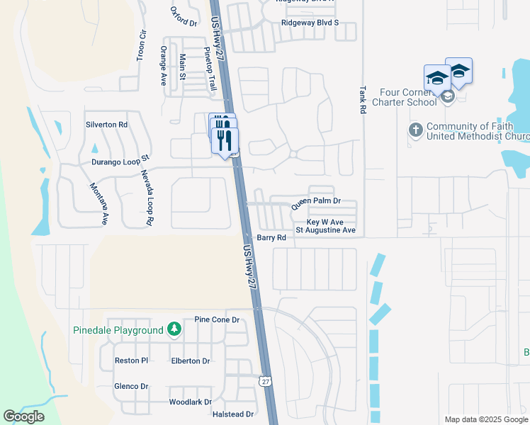 map of restaurants, bars, coffee shops, grocery stores, and more near Paradise Street in Polk County
