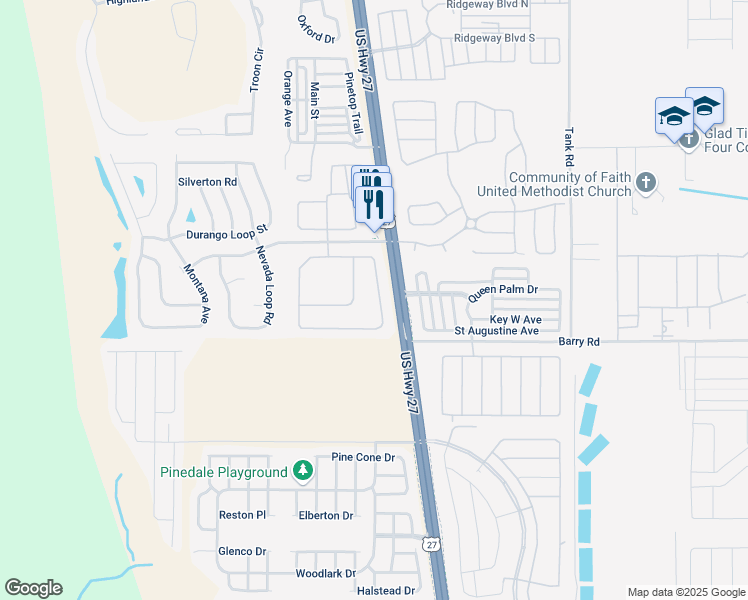 map of restaurants, bars, coffee shops, grocery stores, and more near 246 Langham Drive in Davenport